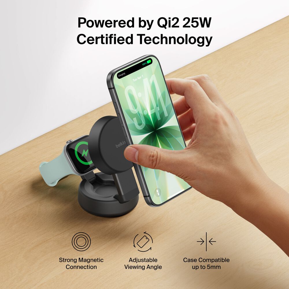 2-in-1 Convertible Magnetic Charger with Qi2 25W, Charcoal, hi-res
