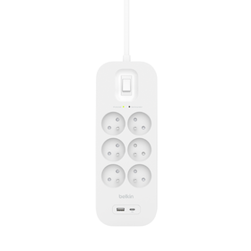Multiprise parafoudre avec ports USB-C et USB-A (6 prises,1 port USB-C et 1 port USB-A), , hi-res