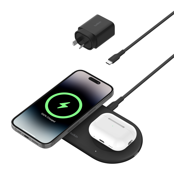 2-in-1 Magnetic Wireless Charging Pad with Qi2 15W, Black, hi-res