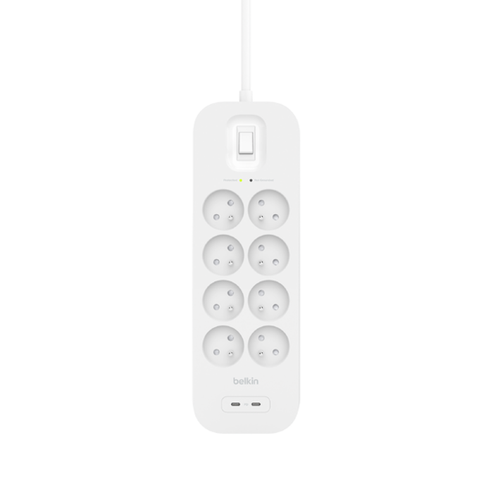 Multiprise parafoudre avec ports USB-C (8 prises, 2 ports USB-C), , hi-res