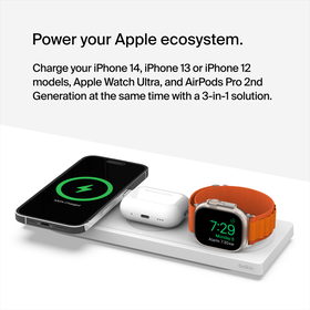 3-in-1 Wireless Charging Pad with Official MagSafe Charging 15W, White, hi-res