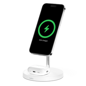 2-in-1 Wireless Charger Stand with Official MagSafe Charging 15W, White, hi-res