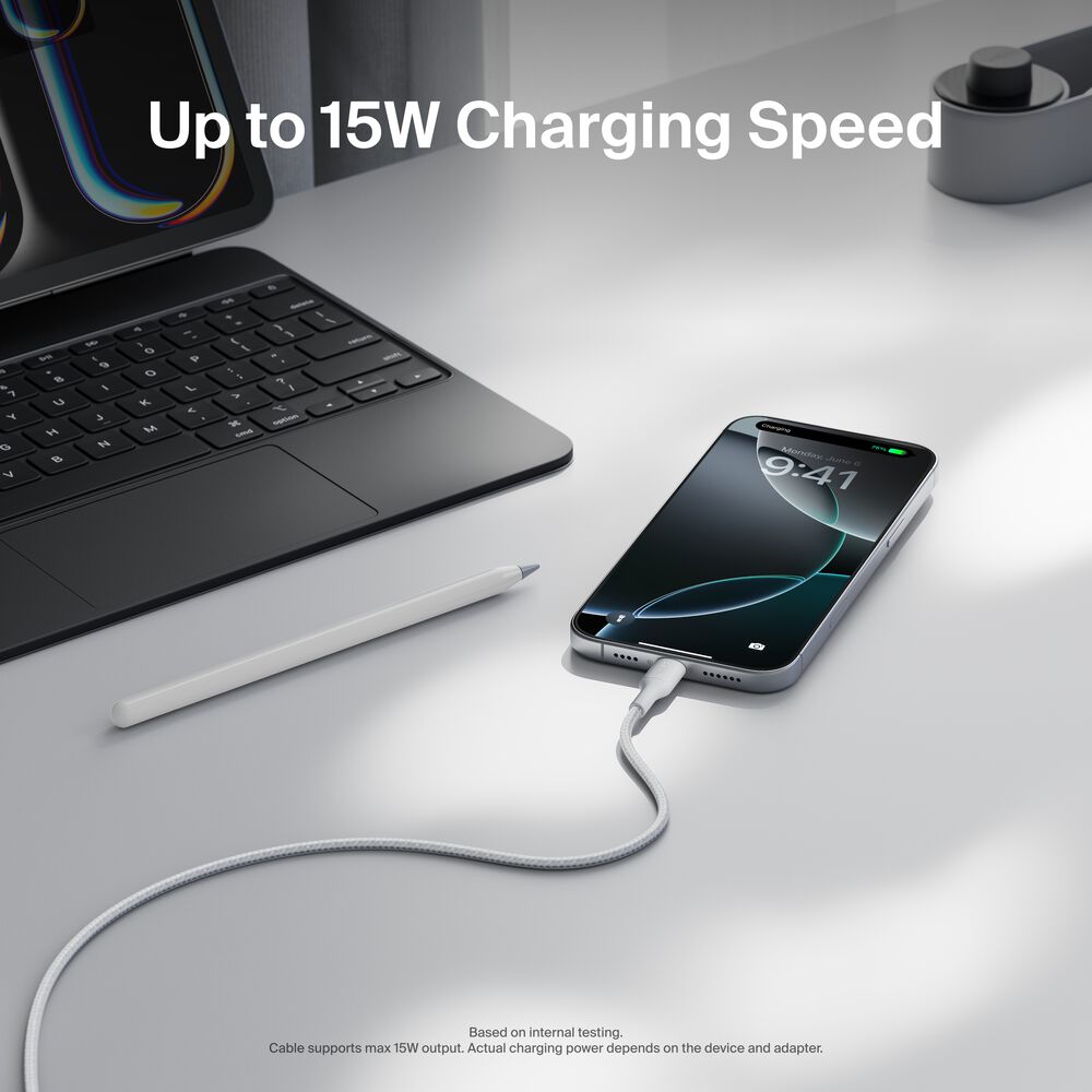 Braided USB-A to USB-C Cable 15W, 3.3ft/1m, White, White, hi-res