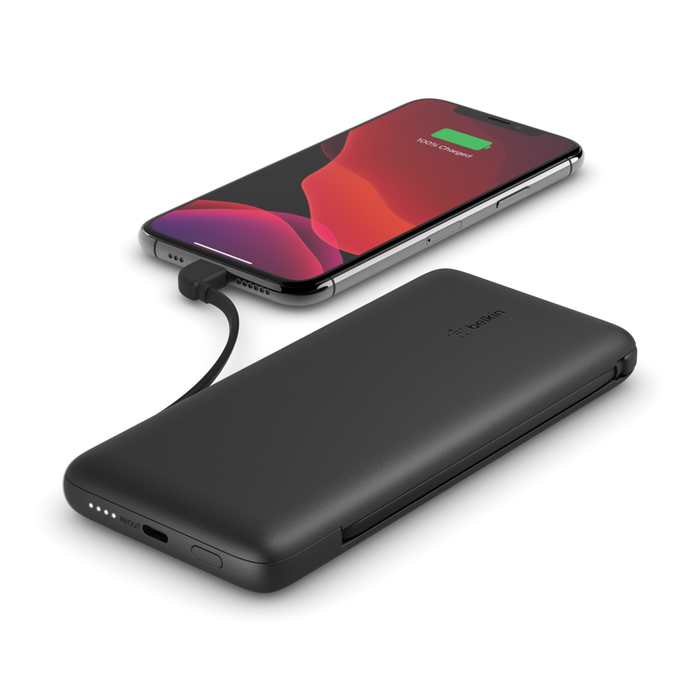 10K USB-C Power Bank with Integrated Cables, Black, hi-res