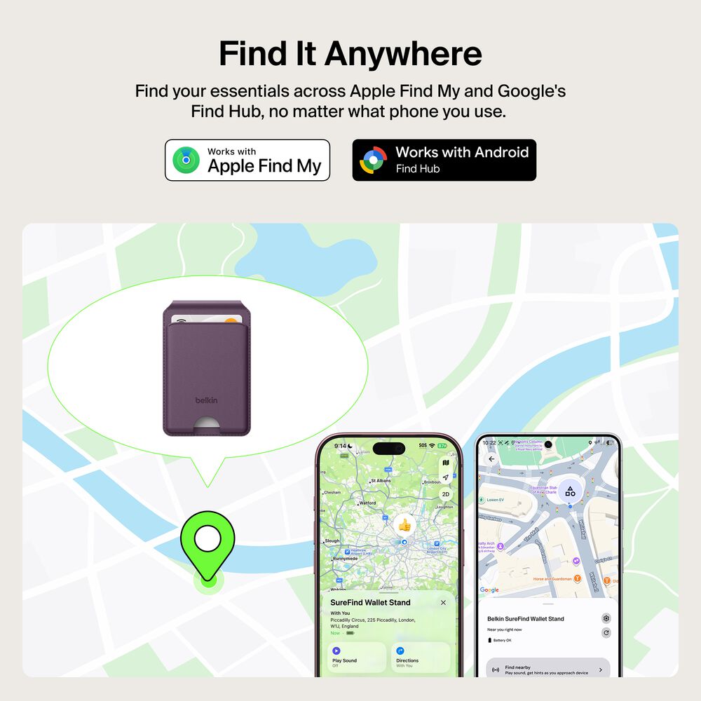 Wallet Stand with Bluetooth Tracker, Plum, hi-res