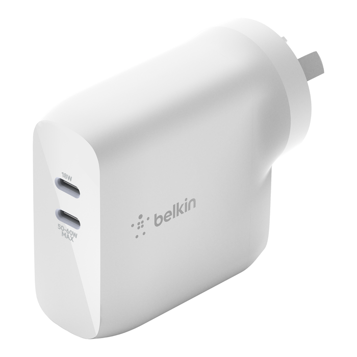 Dual USB-C PD GaN Wall Charger 68W, White, hi-res