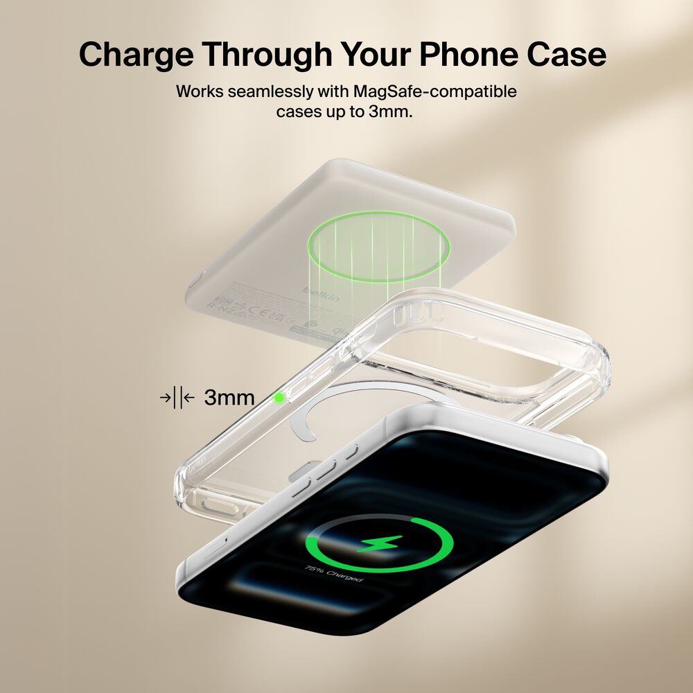 Slim Magnetic Power Bank 5K with Qi2, Sand, hi-res