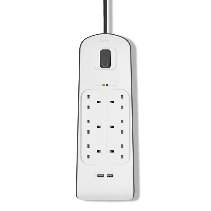 2.4 Amp USB Charging 6-outlet Surge Protection Strip, White/Gray, hi-res