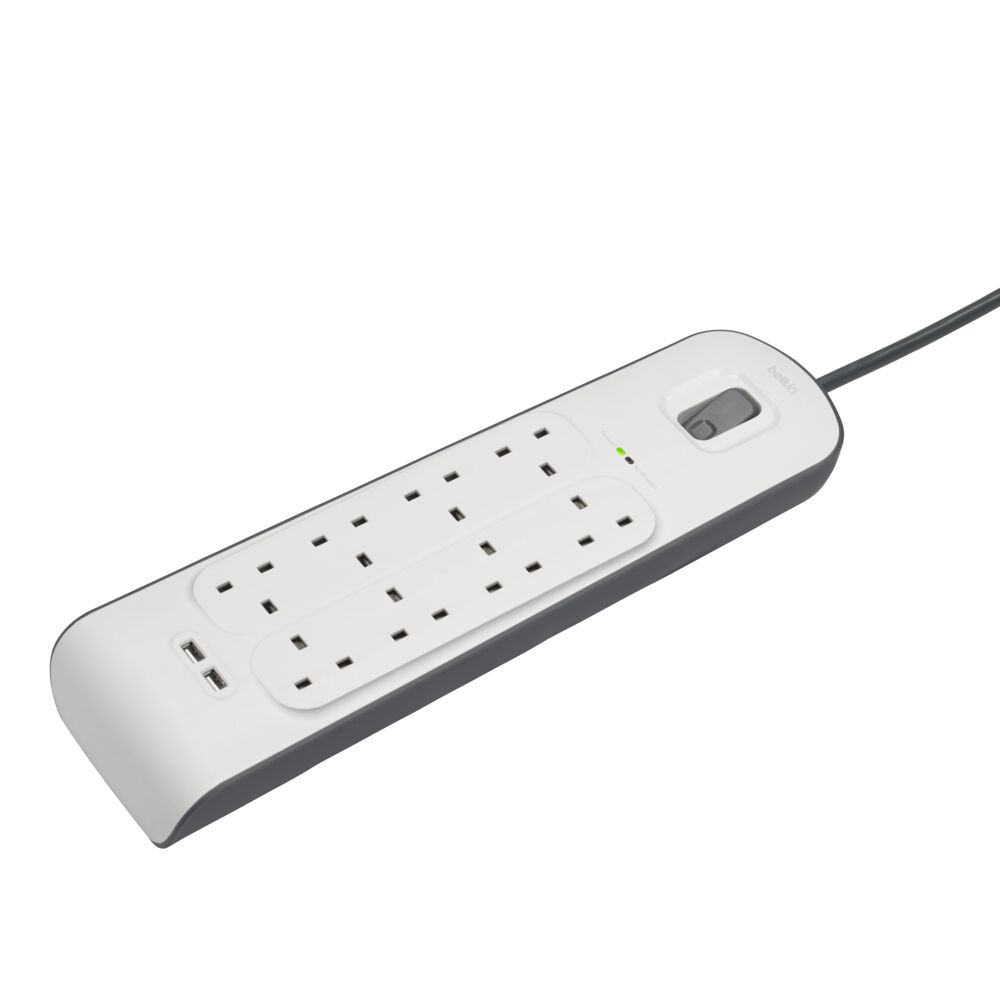 Amp USB Charging 8-outlet Surge Protection Strip Belkin UK