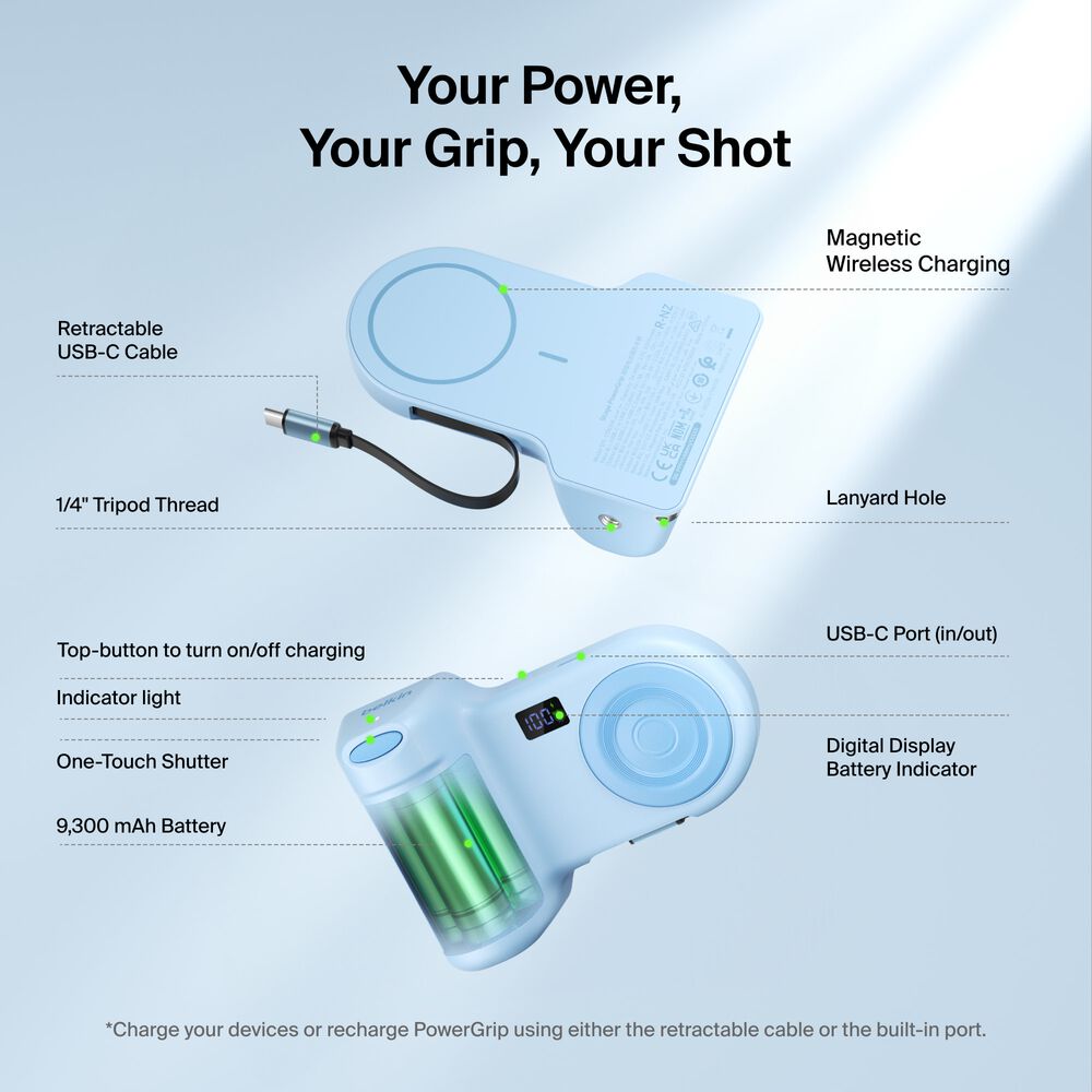Magnetic Charging Camera Grip with Power Bank, Ice Blue, hi-res