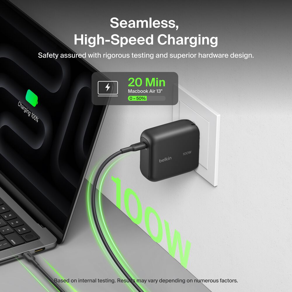 USB-C GaN Wall Charger 100W + USB-C Cable, , hi-res