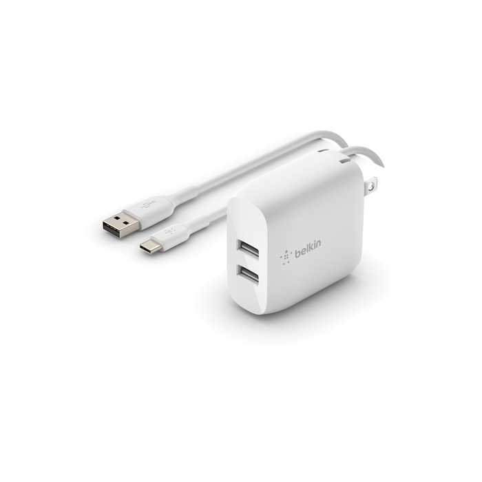 Chargeur mural double USB-A 24 W + câble USB-A vers USB-C