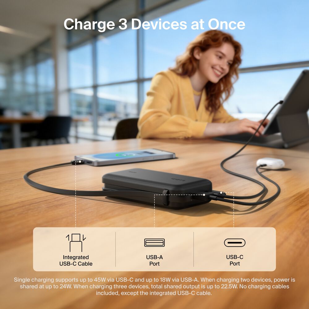 Power Bank 10K with Integrated Cable and Display, Black, hi-res