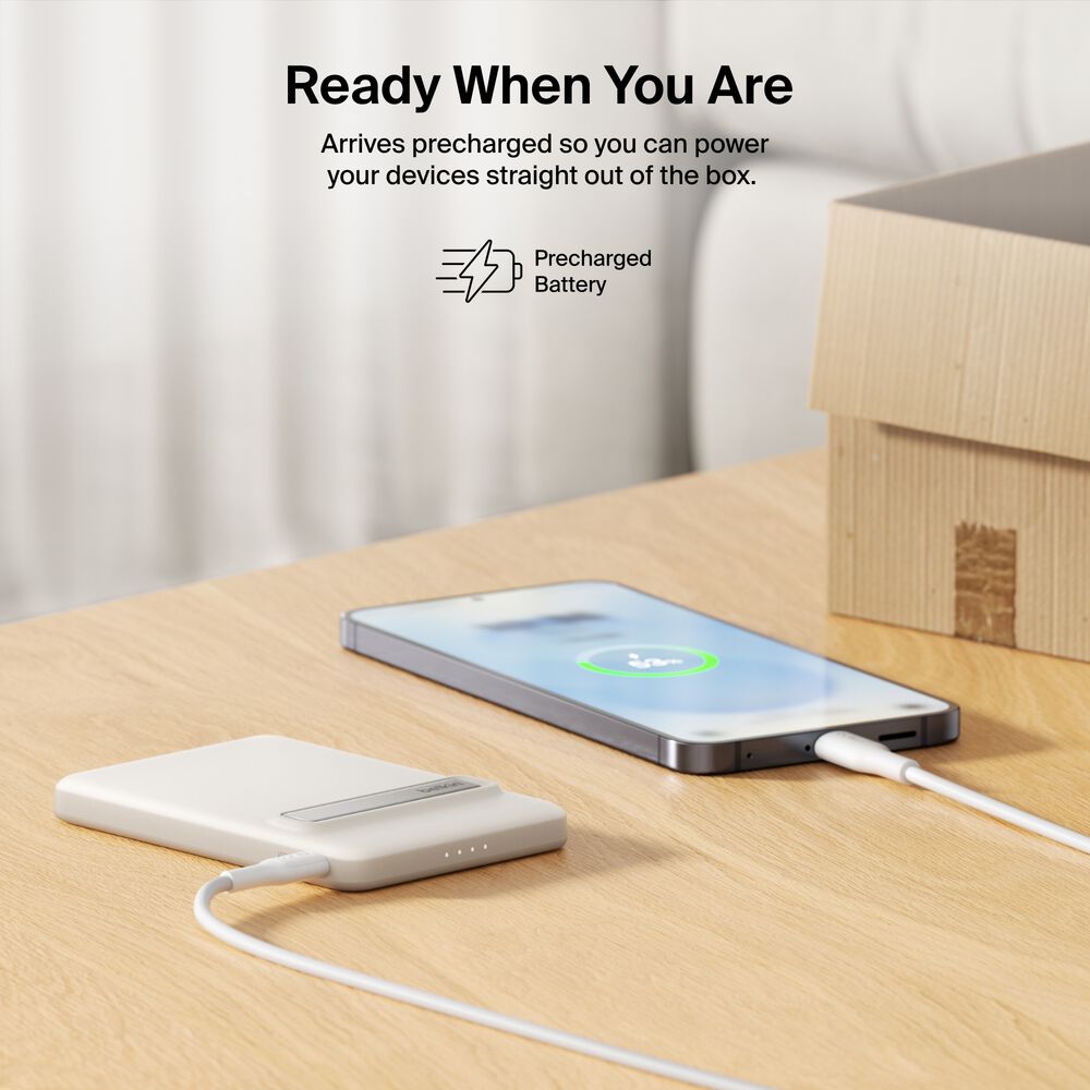 Slim Magnetic Power Bank 5K with Qi2, Sand, hi-res