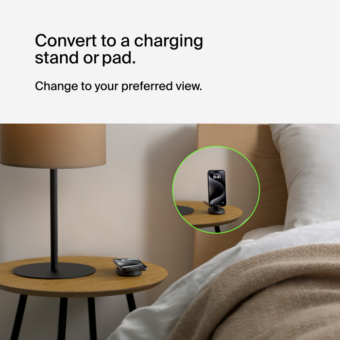 Convertible Magnetic Wireless Charging Stand with Qi2 15W, Black, hi-res