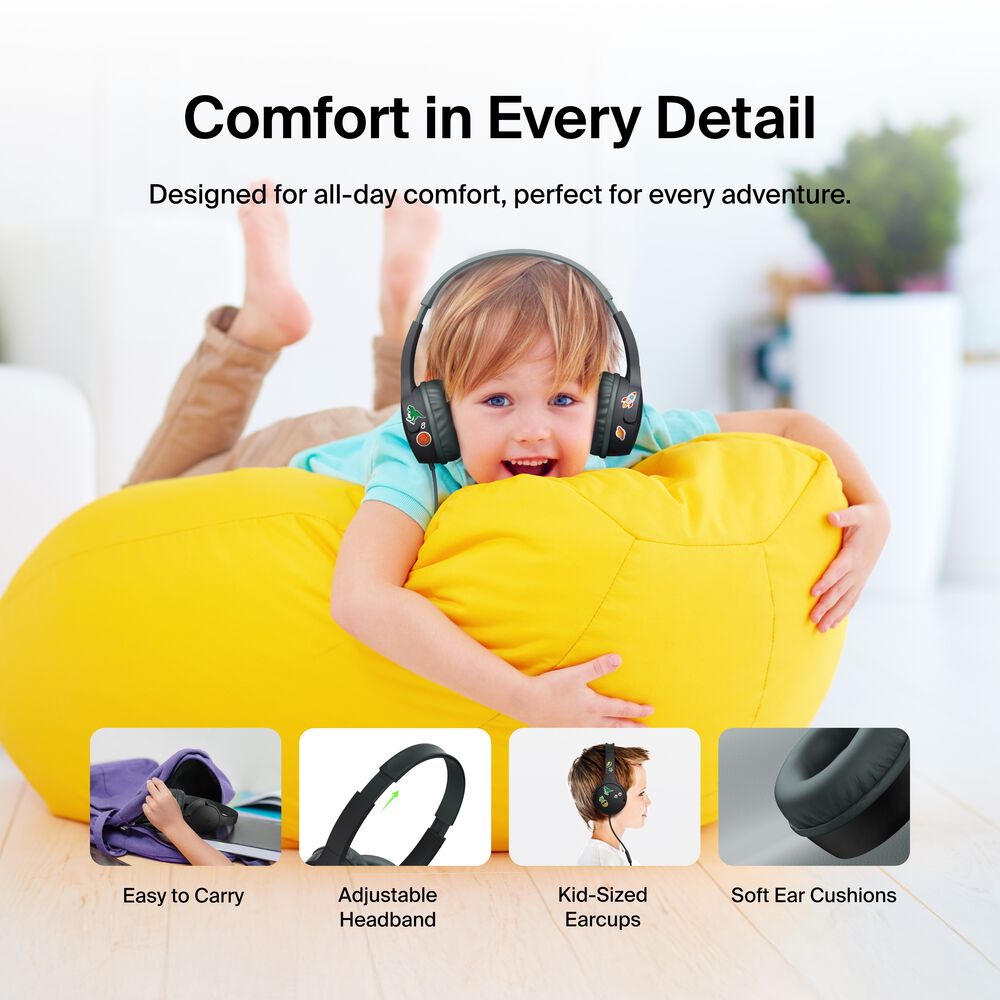 Wired On-Ear Headphones for Kids, Black, hi-res