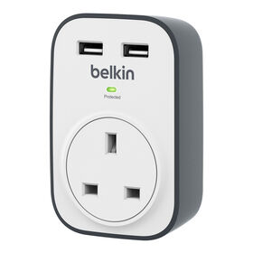 SurgeCube 1 Outlet Surge Protector with 2 x 2.4A Shared USB Charging, White/Gray, hi-res
