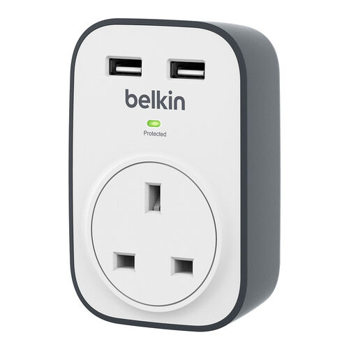 SurgeCube 1 Outlet Surge Protector with 2 x 2.4A Shared USB Charging