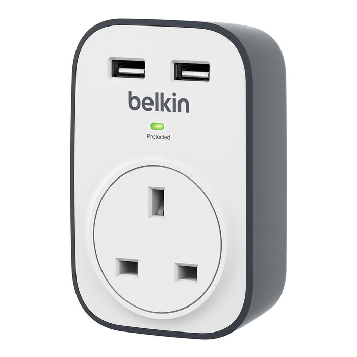 SurgeCube 1 Outlet Surge Protector with 2 x 2.4A Shared USB Charging, White/Gray, hi-res