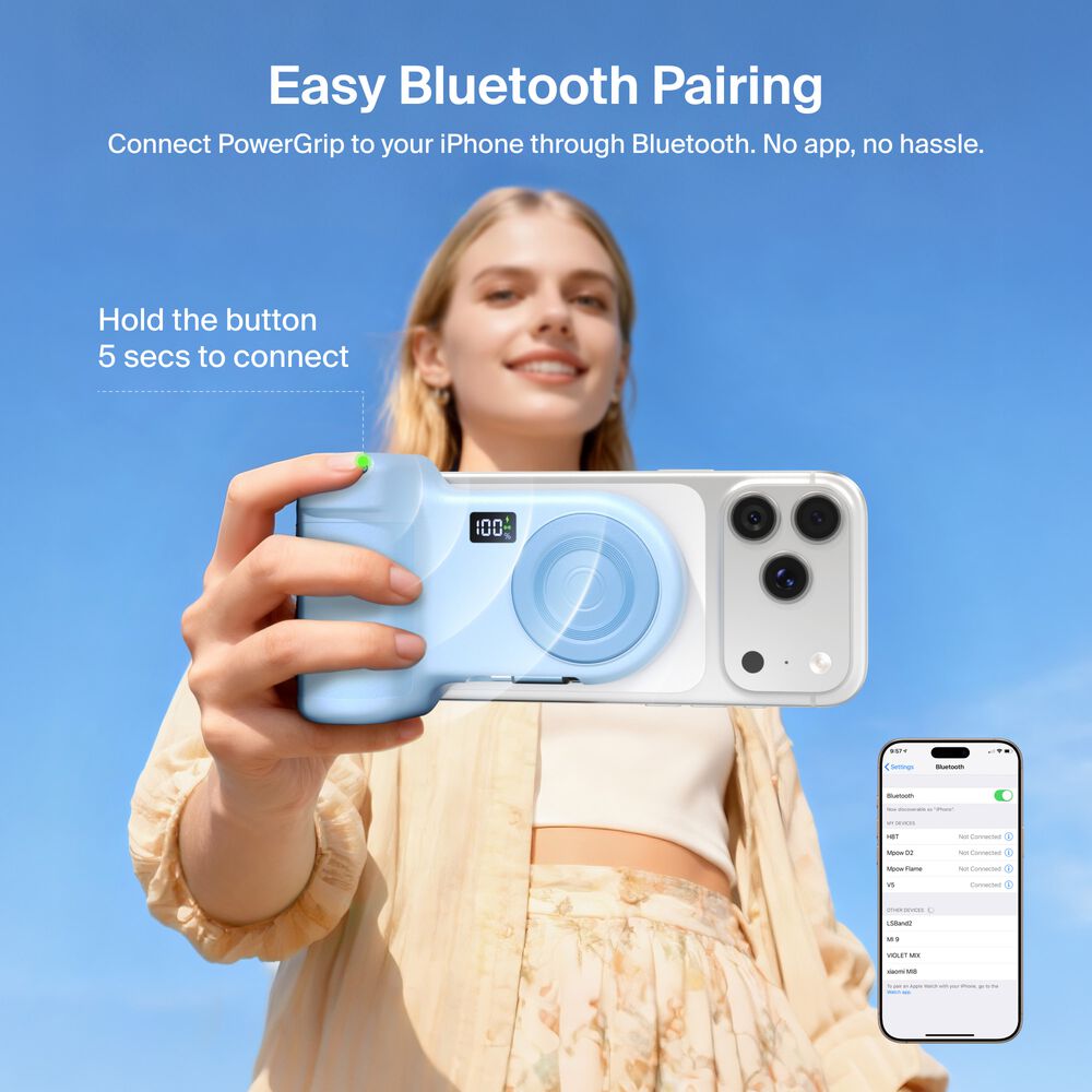 Magnetic Charging Camera Grip with Power Bank, Ice Blue, hi-res