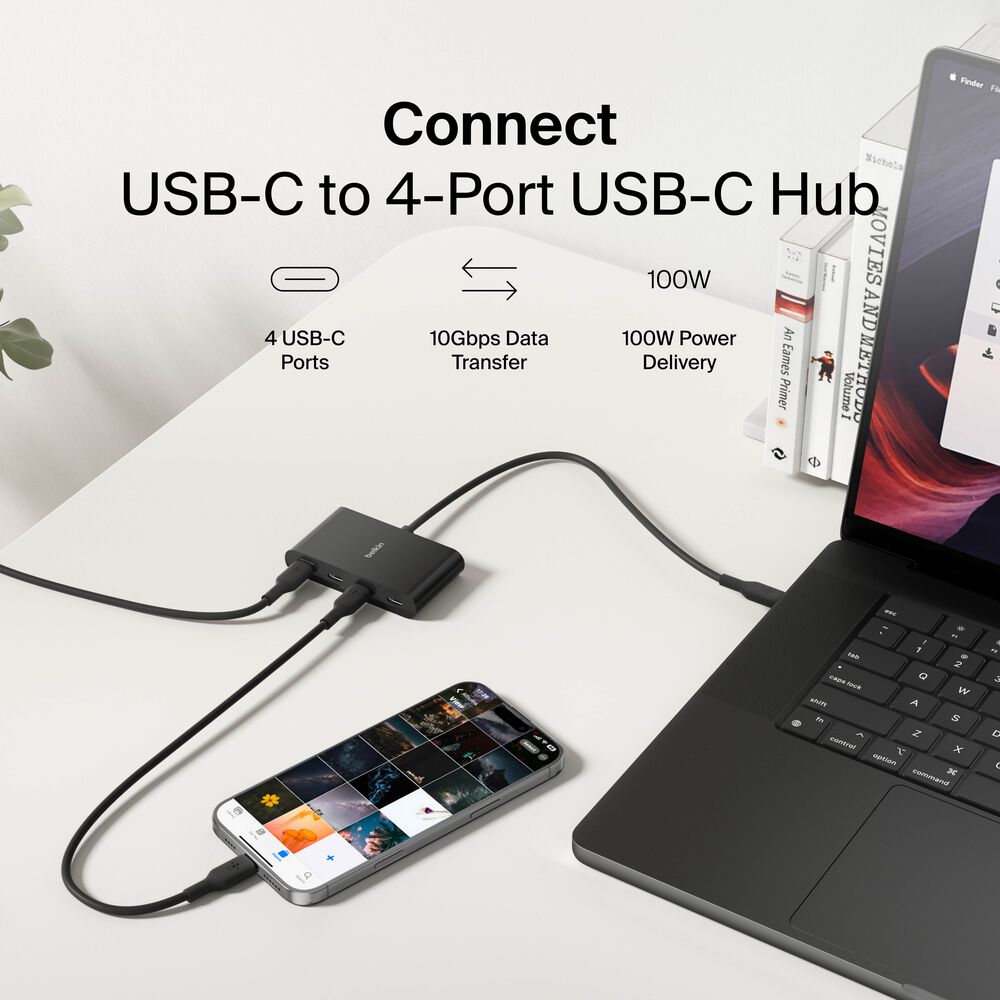 USB-C to 4-Port USB-C Hub, , hi-res