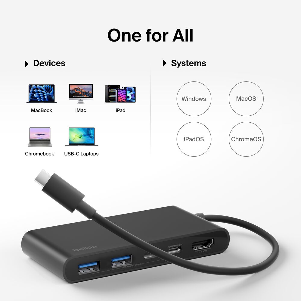 5-Port USB-C Hub with Dual USB-C Ports, Black, hi-res