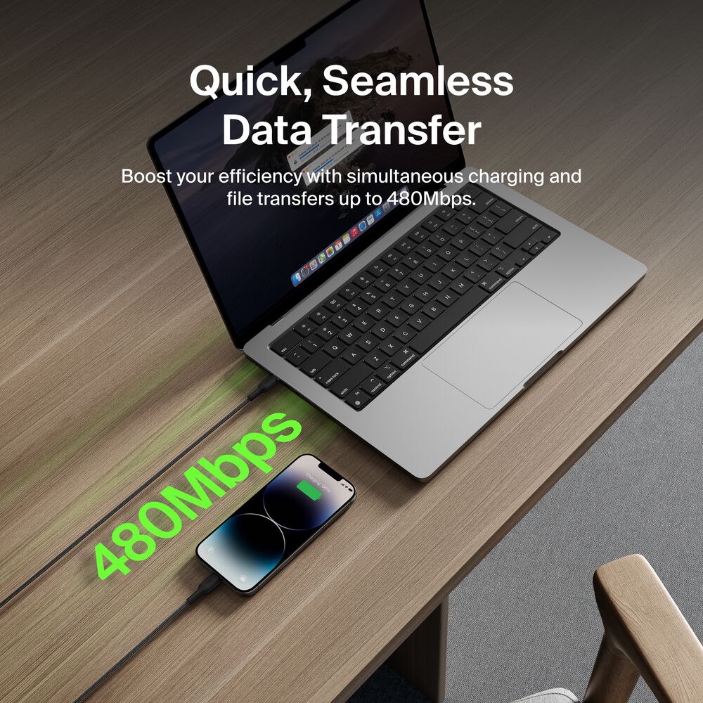 USB-C Braided Cable with Lightning Connector, 3.3ft/1m, Black, Black, hi-res