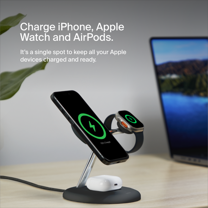 3 in 1 Magnetic Wireless Charging Stand with Qi2 15W MagSafe compatible Belkin US
