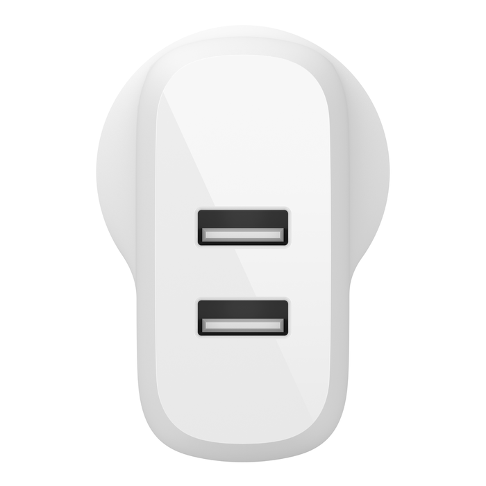 Dual USB-A Wall Charger 24W + Lightning to USB-A Cable, White, hi-res