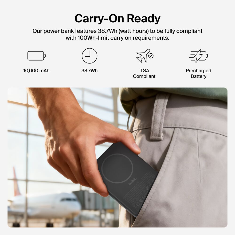 Slim Magnetic Power Bank 10K, Black, hi-res