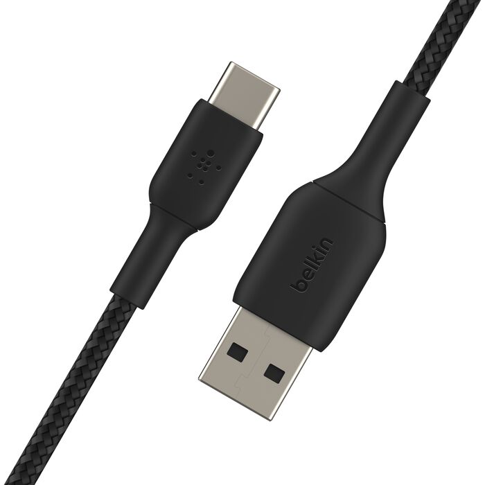 BEL BRAIDED USB-C TO USB-A CABLE 2M BLK — Belkin