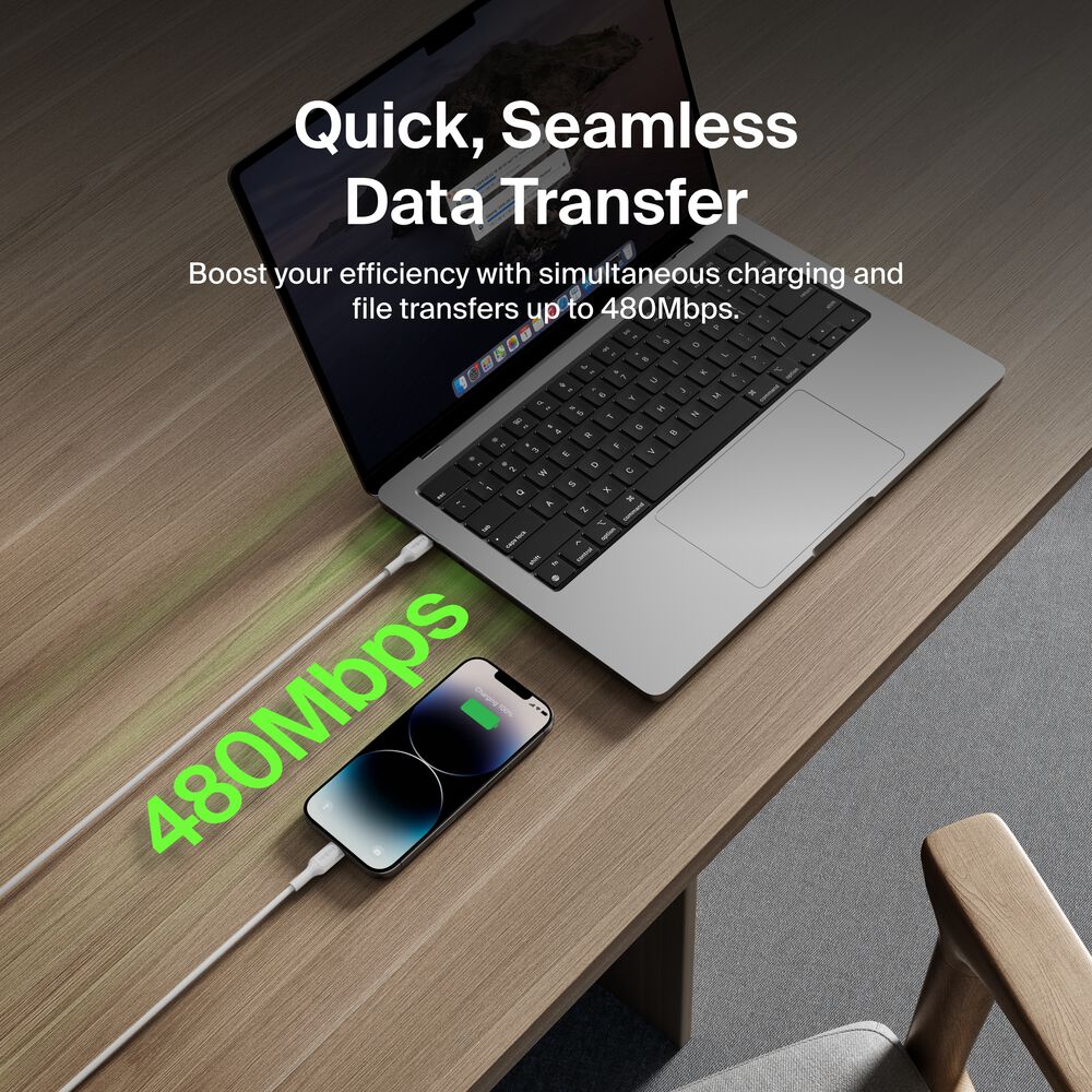 USB-C Cable with Lightning Connector, 3.3ft/1m, White, White, hi-res