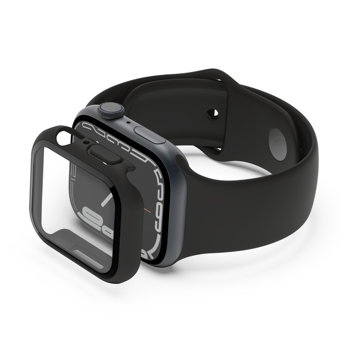 Antimikrobieller TemperedCurve 2-in-1-Displayschutz mit Schutzrand für die Apple Watch Series 8/7, Schwarz, hi-res