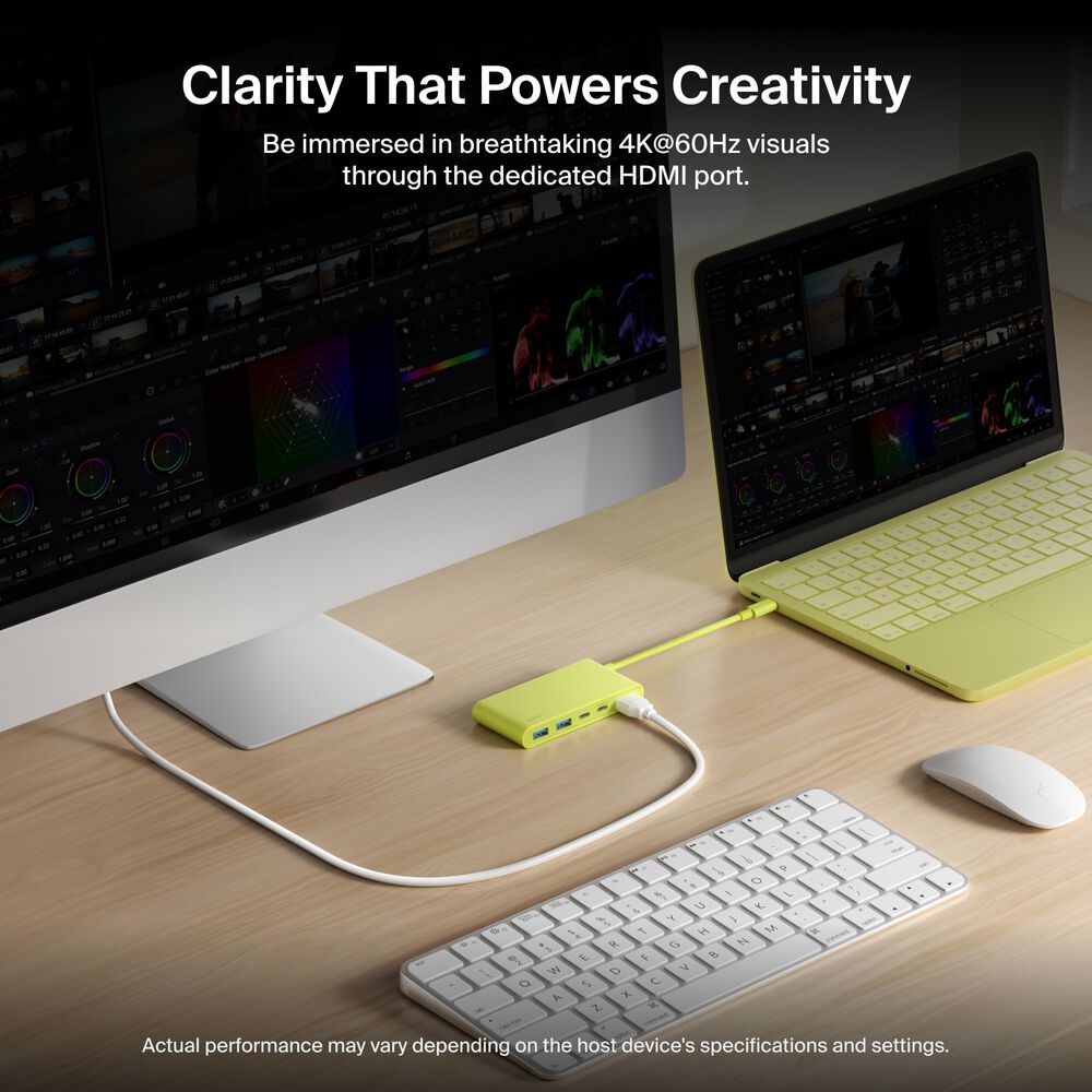 5-Port USB-C Hub with Dual USB-C Ports for MacBook Neo, Citrus Yellow, hi-res