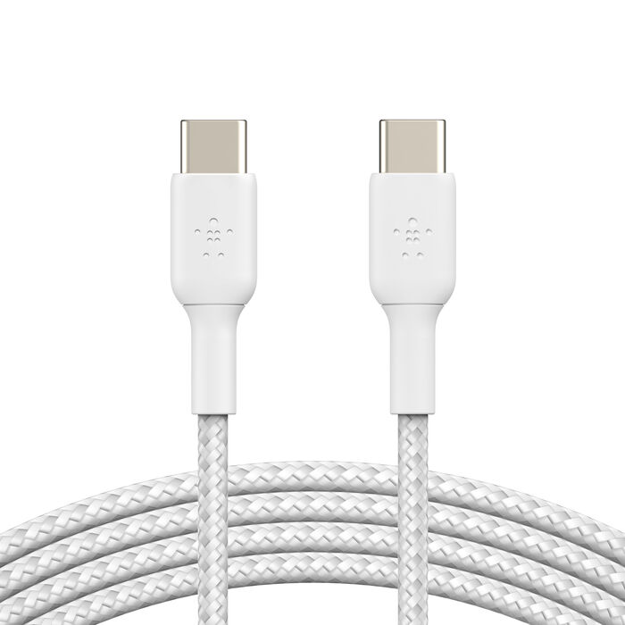 USB-C 至 USB-C 编织充电线缆 (1 米/3.3 呎), 白色的, hi-res