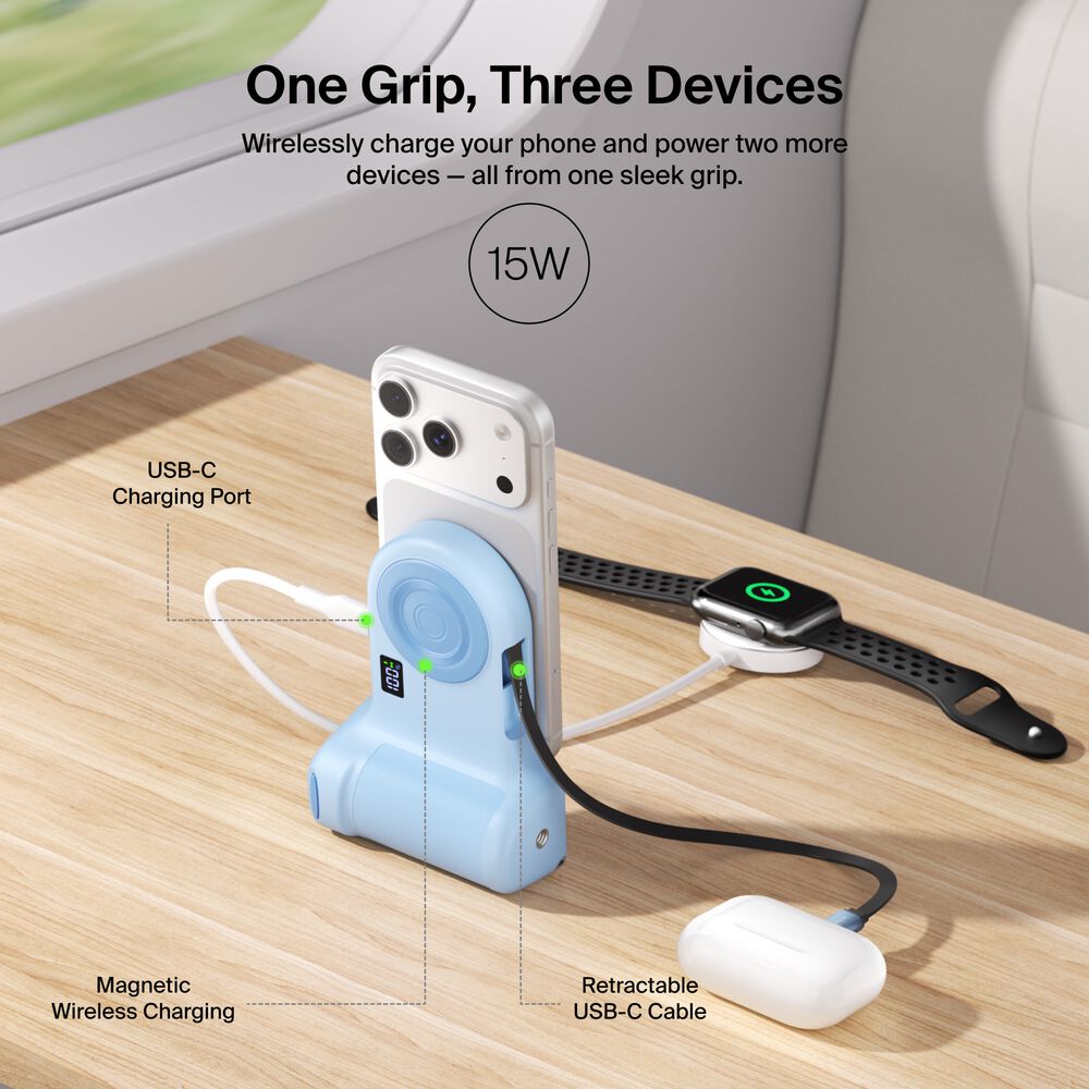 Magnetic Charging Camera Grip with Power Bank, Ice Blue, hi-res