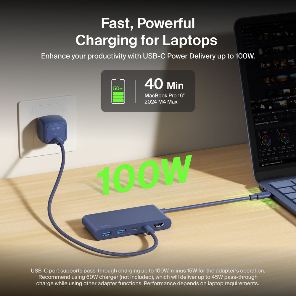 5-Port USB-C Hub with Dual USB-C Ports for MacBook Neo, Indigo, hi-res