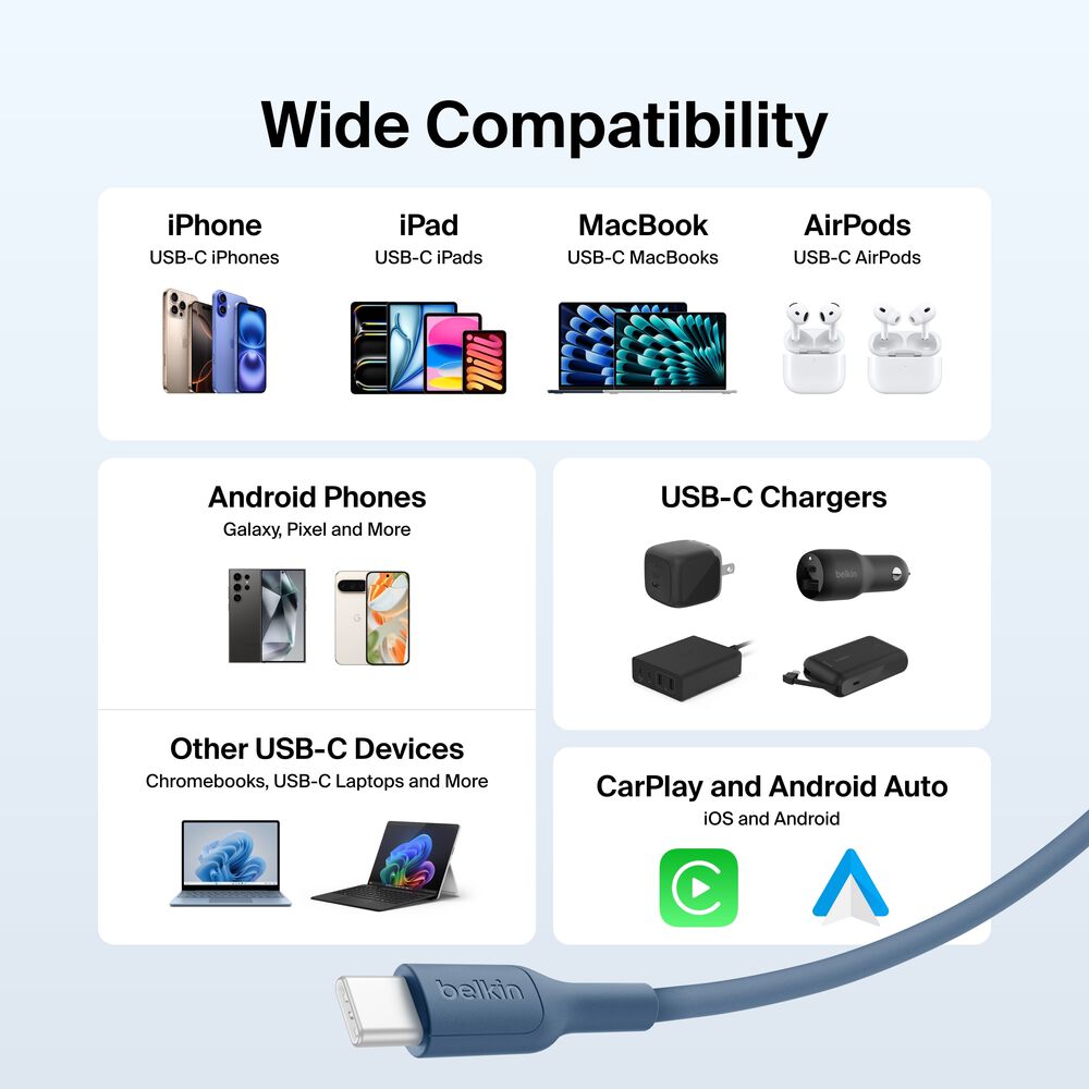 USB-C to USB-C Cable 60W, 3.3ft/1m, Blue, Blue, hi-res