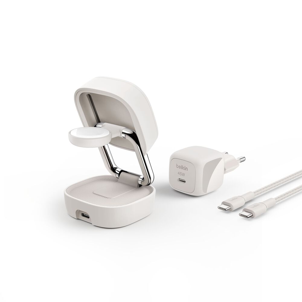 Verstellbare magnetische 2-in-1-Ladestation mit Qi2&nbsp;25&nbsp;W, Sandfarben, hi-res
