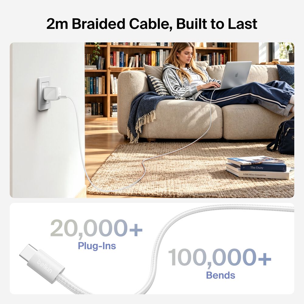 Compact USB-C Charger 30W + Braided USB-C Cable for MacBook Neo, Silver, hi-res