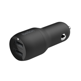 Dual USB-A Car Charger 24W, Black, hi-res