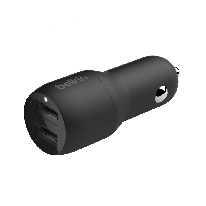 Dual USB-A Car Charger 24W, Black, hi-res