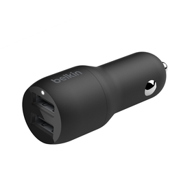 Dual USB-A Car Charger 24W + USB-A to Lightning Cable, Schwarz, hi-res
