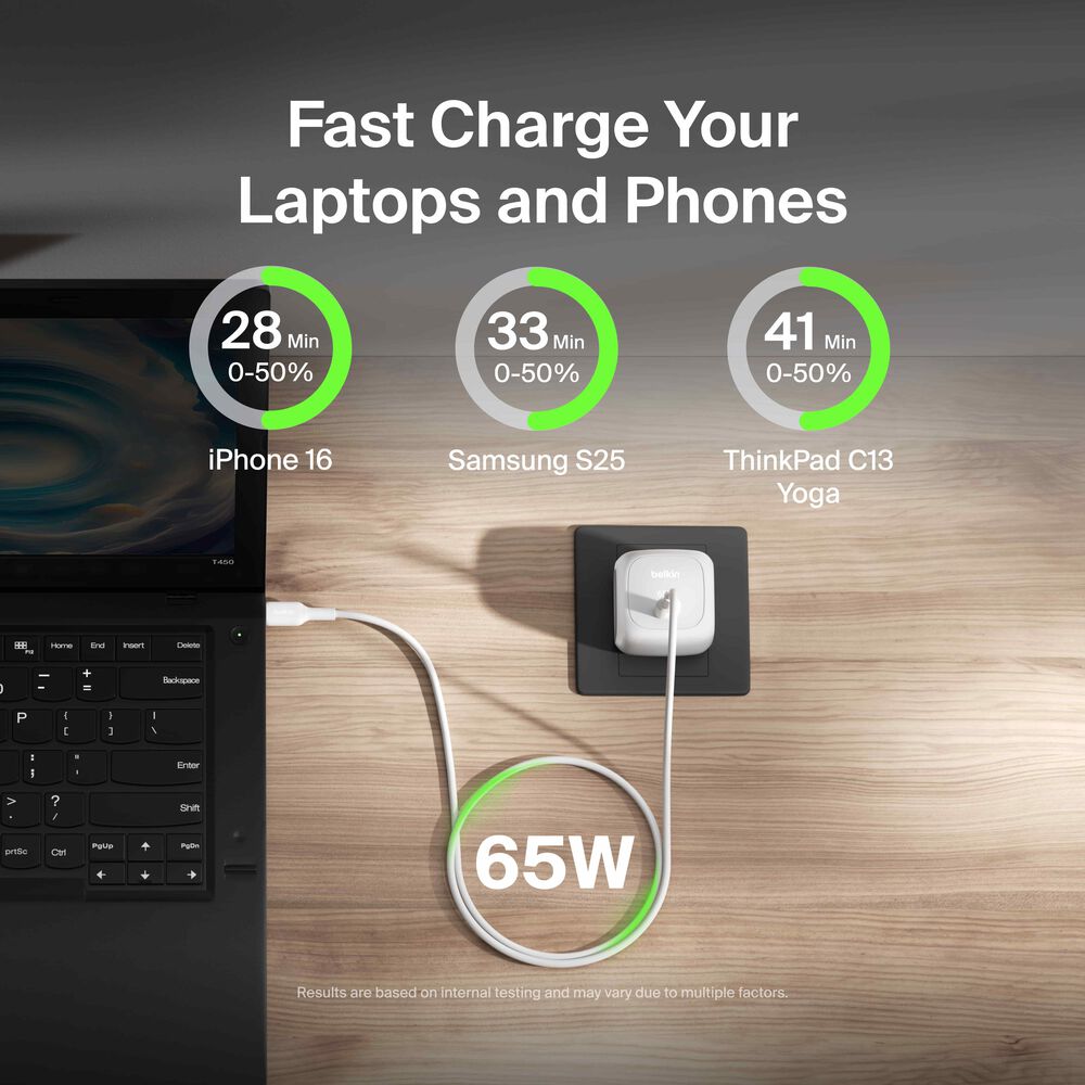 Compact USB-C Charger 65W + USB-C Cable, White, hi-res