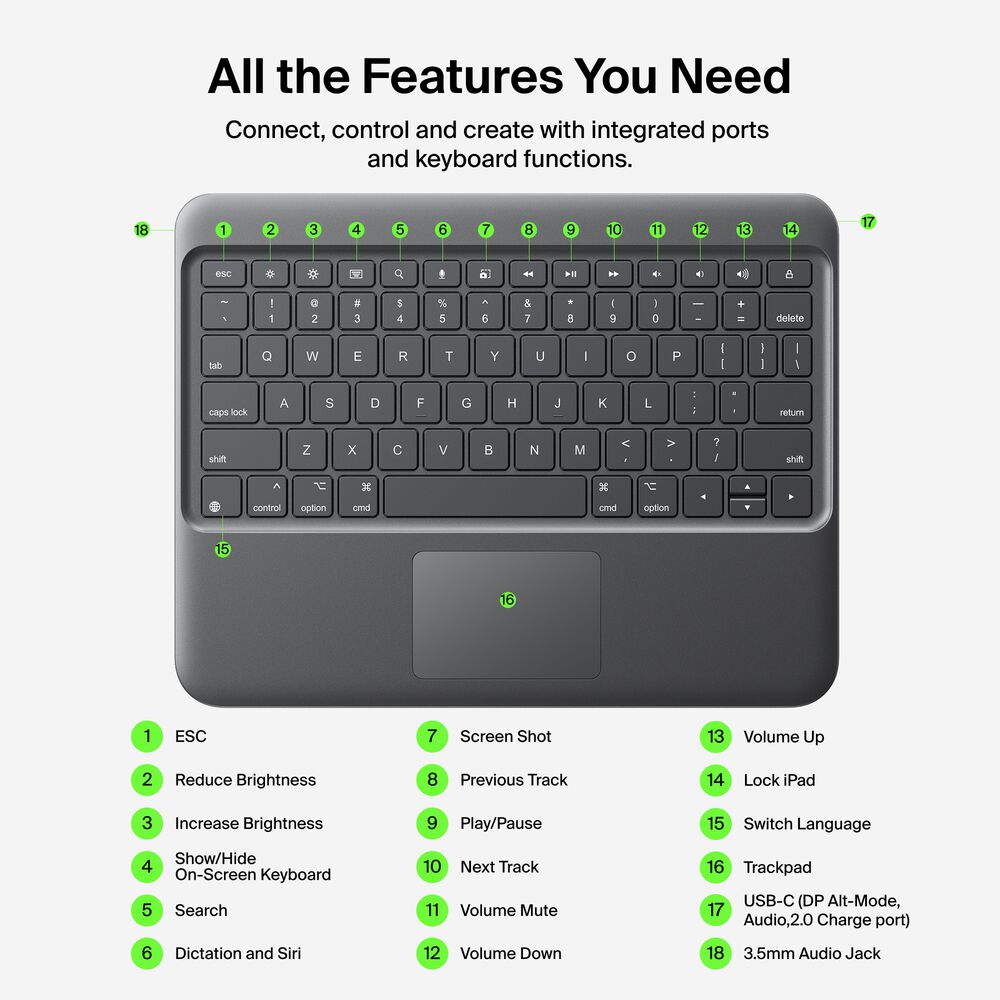 USB-C Keyboard Folio with Display Hub for iPad, , hi-res