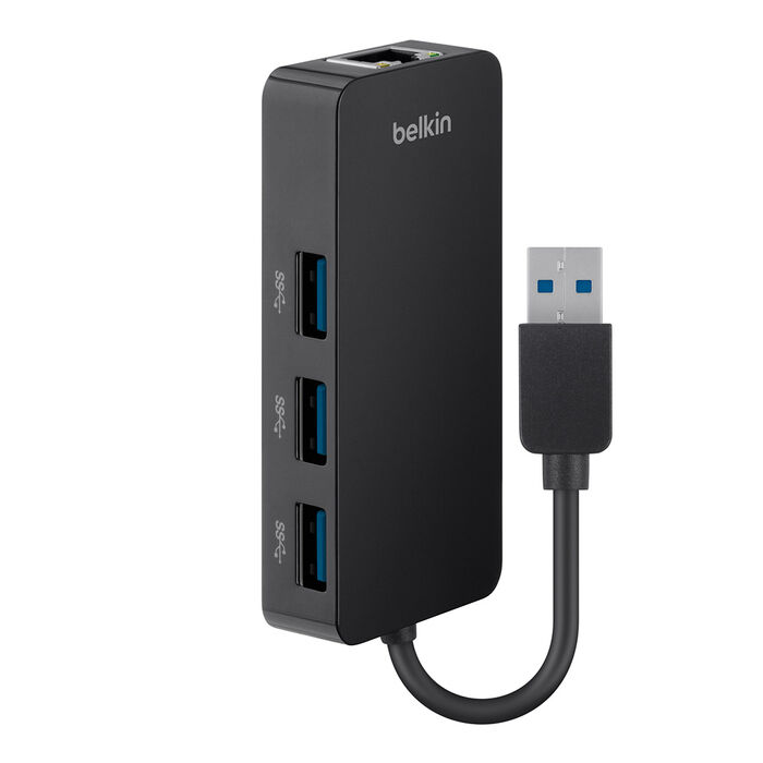 USB 3.0 3-Port Hub with Gigabit Ethernet Adapter, , hi-res