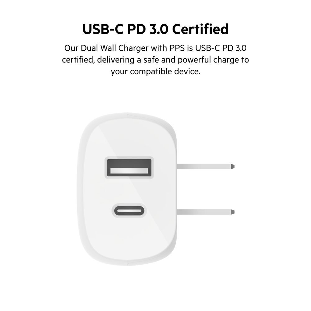 Dual Wall Charger with PPS + USB-C Cable with Lightning Connector, White, hi-res