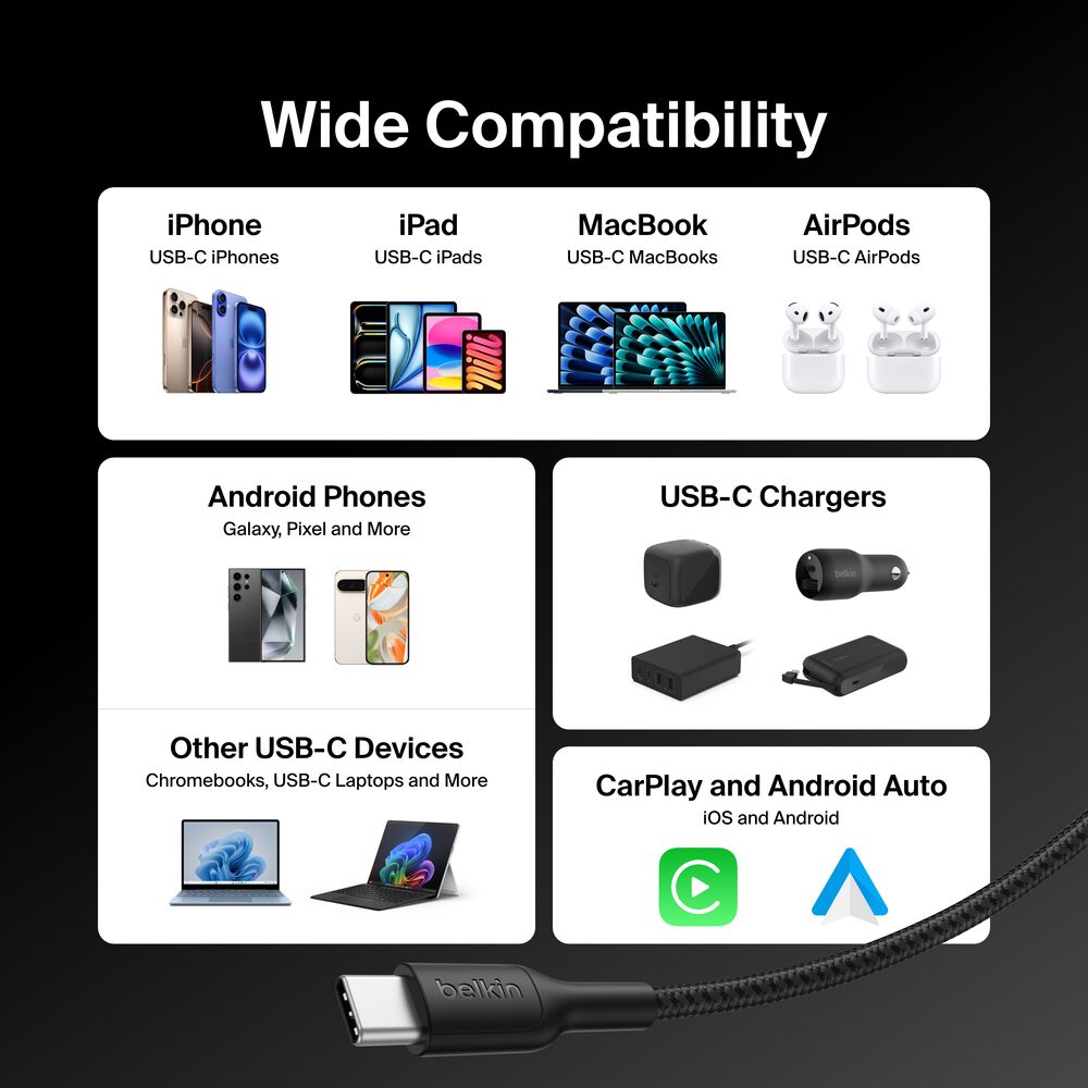 USB-C to USB-C Braided Cable 240W, 3.3ft/1m, Black, Black, hi-res