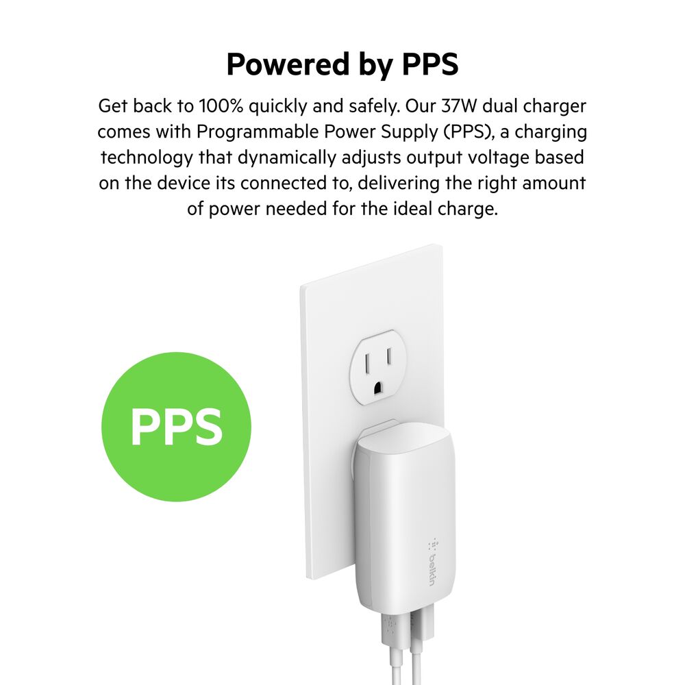 Dual Wall Charger with PPS + USB-C Cable with Lightning Connector, White, hi-res