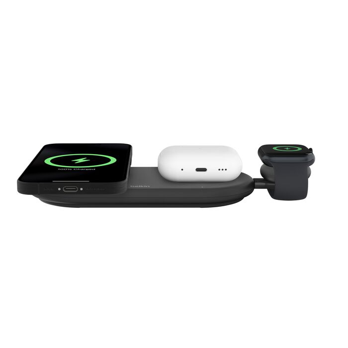 3-in-1 Magnetic Wireless Charging Pad with Qi2 15W, Black, hi-res